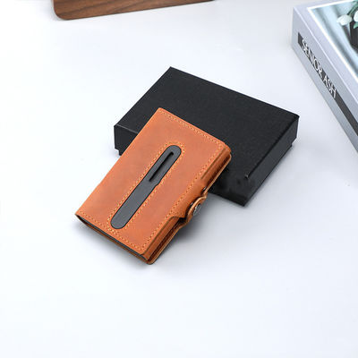 Low MOQ Mix Models Men'S PU Leather Card Holder With Aluminum Pop Up Design And Metal Box