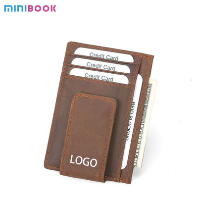 Men's Fashion Genuine Leather Slim Card Holder with Strong Magnet and RFID Blocking
