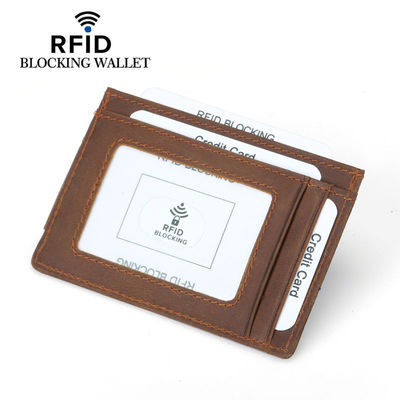 Men's Fashion Genuine Leather Slim Card Holder with Strong Magnet and RFID Blocking