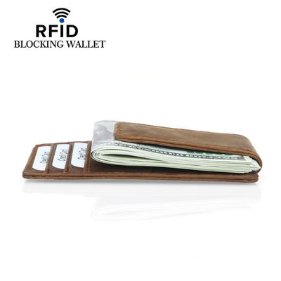 Men's Fashion Genuine Leather Slim Card Holder with Strong Magnet and RFID Blocking