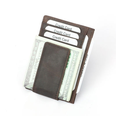 Men's Fashion Genuine Leather Slim Card Holder with Strong Magnet and RFID Blocking