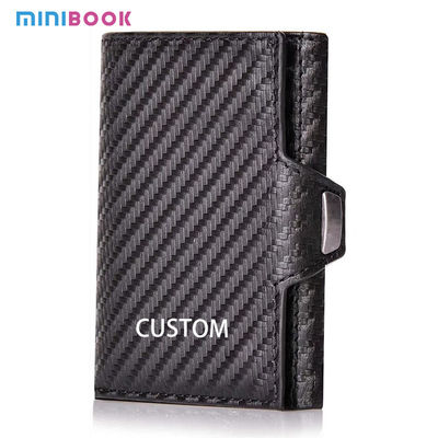 PU Custom Trifold Leather Wallet RFID Blocking Men's Card holder Business Credit Carbon Fiber Wallet For Cards