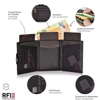 PU Custom Trifold Leather Wallet RFID Blocking Men's Card holder Business Credit Carbon Fiber Wallet For Cards