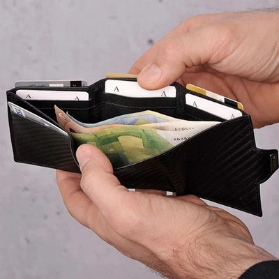 PU Custom Trifold Leather Wallet RFID Blocking Men's Card holder Business Credit Carbon Fiber Wallet For Cards