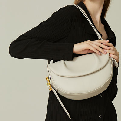 GENUINE LEATHER Simple Vintage Pleated Armpit Saddle Bag for Ladies Crossbody
