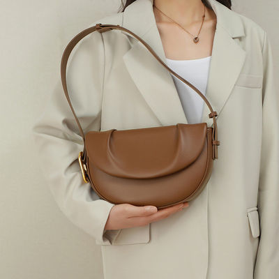 GENUINE LEATHER Simple Vintage Pleated Armpit Saddle Bag for Ladies Crossbody