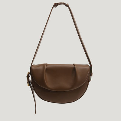 GENUINE LEATHER Simple Vintage Pleated Armpit Saddle Bag for Ladies Crossbody