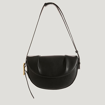 GENUINE LEATHER Simple Vintage Pleated Armpit Saddle Bag for Ladies Crossbody