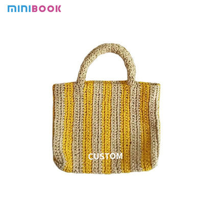 2024 Customized Logo Square Paper Rope Raffia Straw Tote Shoulder Handbag Polyester Bag