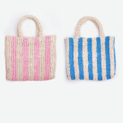2024 Customized Logo Square Paper Rope Raffia Straw Tote Shoulder Handbag Polyester Bag