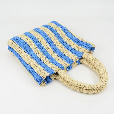 2024 Customized Logo Square Paper Rope Raffia Straw Tote Shoulder Handbag Polyester Bag