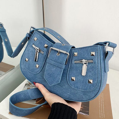 2024 Low MOQ Mix Models Trendy Girls Purses with Adjustable Strap Denim Handbags