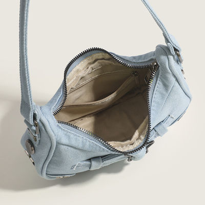 Polyester Lining Material Trending Denim Jean Rivets Tote Bag Customized for Women