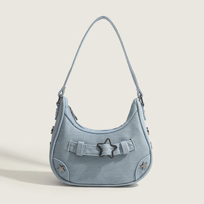 Polyester Lining Material Trending Denim Jean Rivets Tote Bag Customized for Women