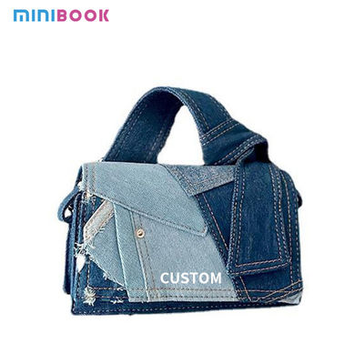 Girls Casual Mini Shoulder Bag in Patchwork Denim with Zipper Hasp Closure