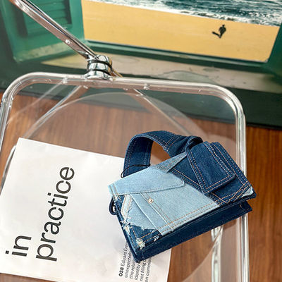 Girls Casual Mini Shoulder Bag in Patchwork Denim with Zipper Hasp Closure