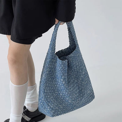 Feminine Women's Shoulder Bags Jean Denim PU Woven Bag for Daily Ladies Handbag Purse