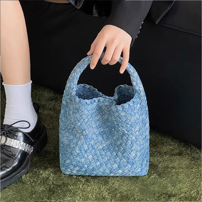 Feminine Women's Shoulder Bags Jean Denim PU Woven Bag for Daily Ladies Handbag Purse