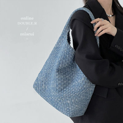 Feminine Women's Shoulder Bags Jean Denim PU Woven Bag for Daily Ladies Handbag Purse