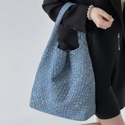 Feminine Women's Shoulder Bags Jean Denim PU Woven Bag for Daily Ladies Handbag Purse