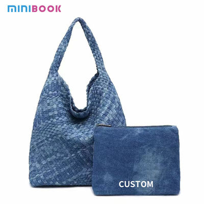 Feminine Women's Shoulder Bags Jean Denim PU Woven Bag for Daily Ladies Handbag Purse