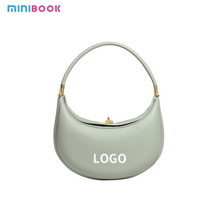 Stylish Lady's Real Leather Crescent Shape Bag Magnetic Clasp and Inside Zipper Pocket