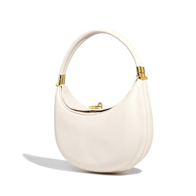Stylish Lady's Real Leather Crescent Shape Bag Magnetic Clasp and Inside Zipper Pocket