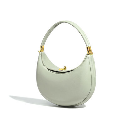 Stylish Lady's Real Leather Crescent Shape Bag Magnetic Clasp and Inside Zipper Pocket