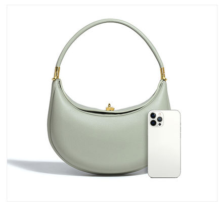 Stylish Lady's Real Leather Crescent Shape Bag Magnetic Clasp and Inside Zipper Pocket