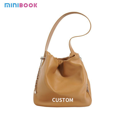 Simple Genuine Leather Ladies Handbags Design Tote Bucket Bag Advantage for Women