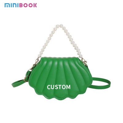 Custom Logo Avaliable Shell Shape Woman Handbag with Pearl Chain and Fashion Design