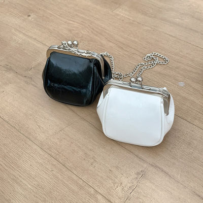 Portable Genuine Leather Mini Coin Purse Keychain Shoulder Bag with Chain Sling