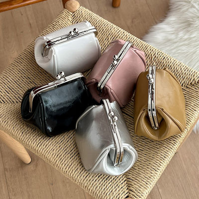 Portable Genuine Leather Mini Coin Purse Keychain Shoulder Bag with Chain Sling