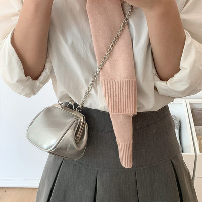 Portable Genuine Leather Mini Coin Purse Keychain Shoulder Bag with Chain Sling