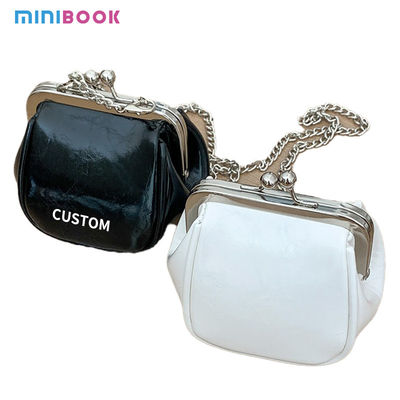 Portable Genuine Leather Mini Coin Purse Keychain Shoulder Bag with Chain Sling
