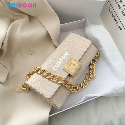 2020 Fashion Women's Underarm Bag Small Square Handbag with Chain and Crocodile Pattern
