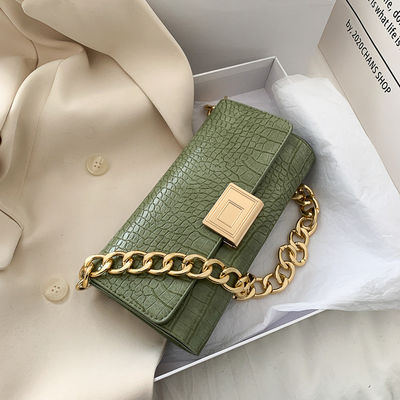 2020 Fashion Women's Underarm Bag Small Square Handbag with Chain and Crocodile Pattern