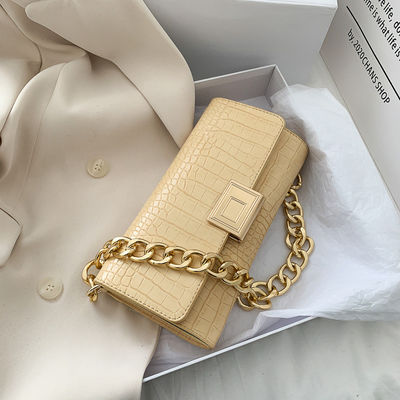 2020 Fashion Women's Underarm Bag Small Square Handbag with Chain and Crocodile Pattern
