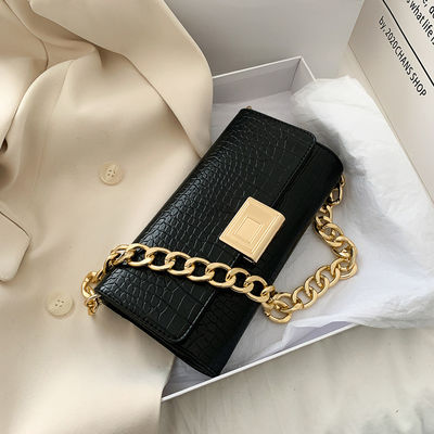 2020 Fashion Women's Underarm Bag Small Square Handbag with Chain and Crocodile Pattern