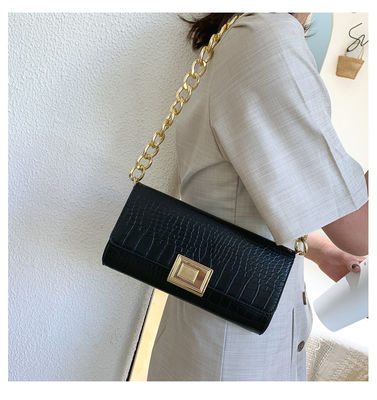 2020 Fashion Women's Underarm Bag Small Square Handbag with Chain and Crocodile Pattern