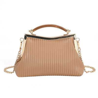 2023 Women's Shoulder Bag Simple Clip Handbag with Chain Strap and PU Leather Material