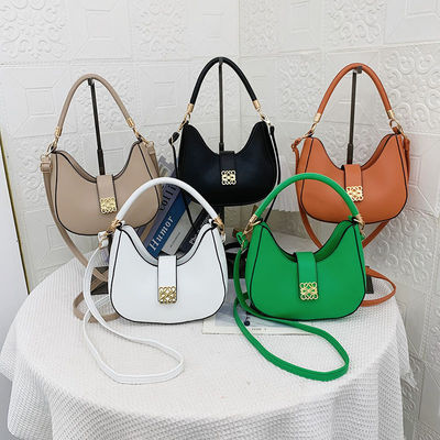 Lady Plain Handbag with Zipper Lining Fashion Shoulder Bags Underarm Long Strap Purse