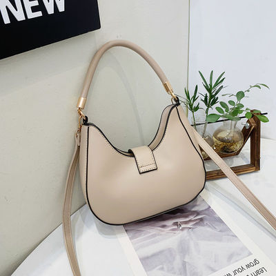 Lady Plain Handbag with Zipper Lining Fashion Shoulder Bags Underarm Long Strap Purse