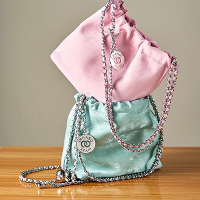 Women's Mini Bucket Bags with String Chain and Waterproof Design Bright Shiny Leather