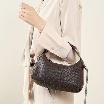 Other Pattern Type Genuine Leather Woven Purses For Ladies Chain Shoulder Messenger Bag