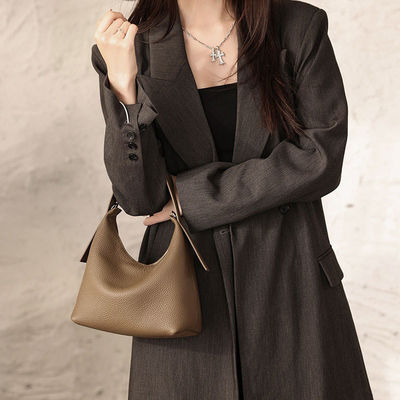 All Seasons Genuine Leather Large Lady Messenger Bag Lichee Pattern Soft Shoulder Bag