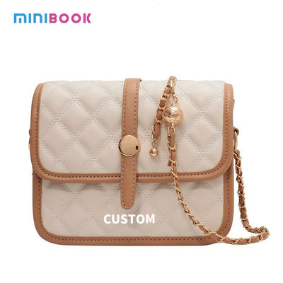 Stone Pattern Custom Logo Pu Leather Metal Chains Luxury Quilting Crossbody Bag for Women