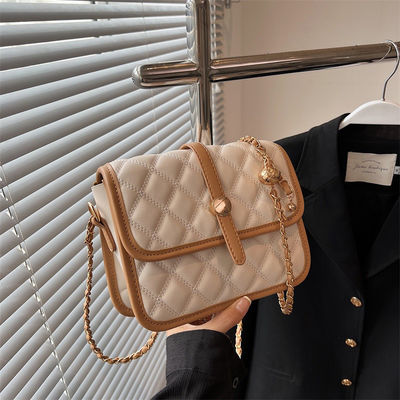 Stone Pattern Custom Logo Pu Leather Metal Chains Luxury Quilting Crossbody Bag for Women
