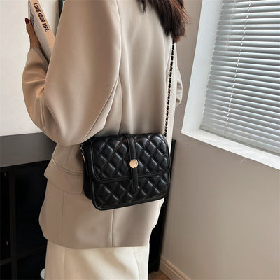 Stone Pattern Custom Logo Pu Leather Metal Chains Luxury Quilting Crossbody Bag for Women