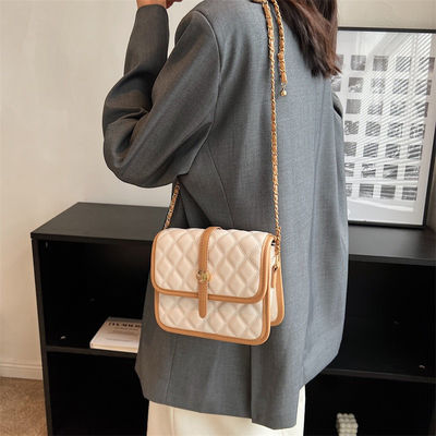 Stone Pattern Custom Logo Pu Leather Metal Chains Luxury Quilting Crossbody Bag for Women